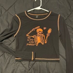 Black and Orange Skeleton Long Sleeve Shirt